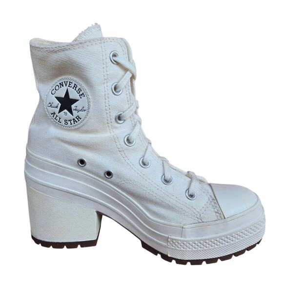 Converse Chuck 70 De Luxe Heels Womens 7 White Canvas Platform High Tops A05348C - Picture 1 of 12